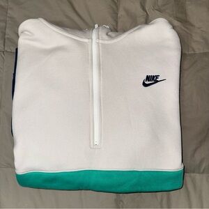 Nike White and Teal Hoodie Quarter Zip